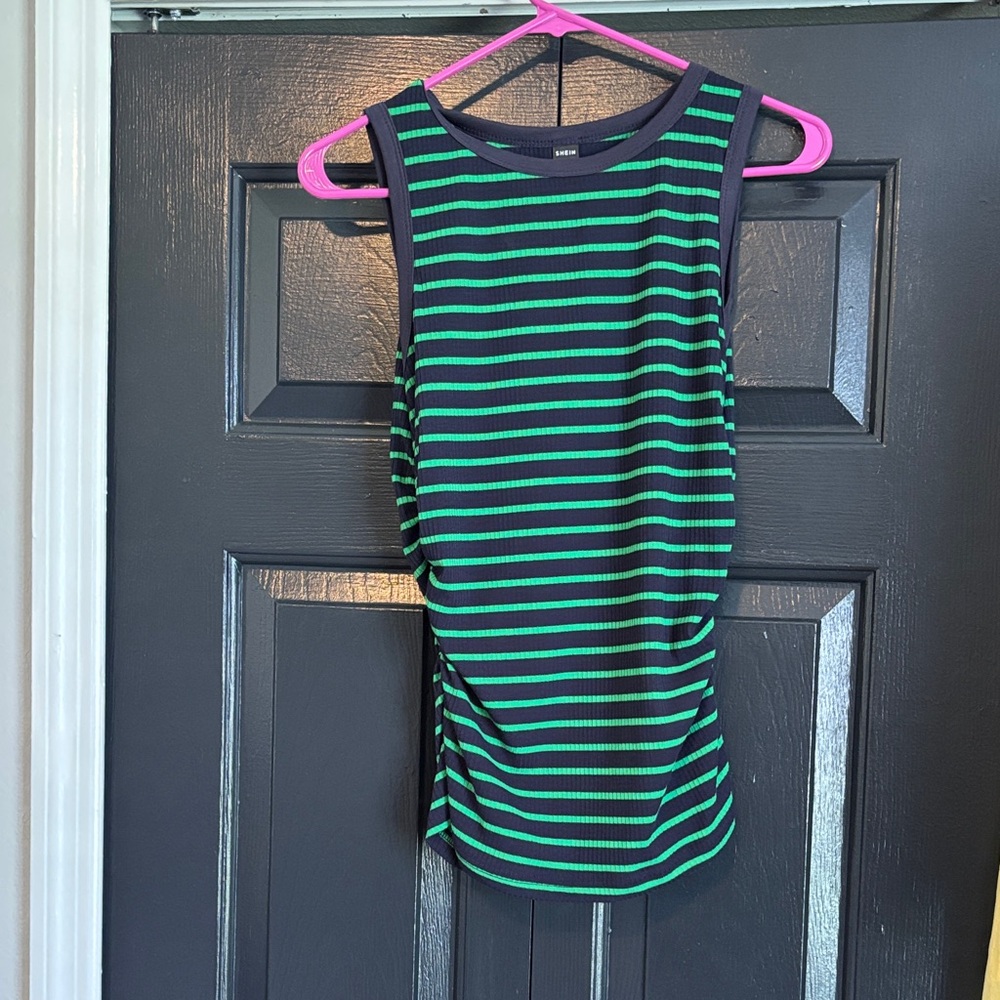 SHEIN Black and Green Striped Top
